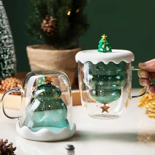 SantaMugs™  Christmas Tree Cup With Transparent Double Heat Resistant Glass